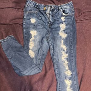 Ripped high-rise ankle jeggings